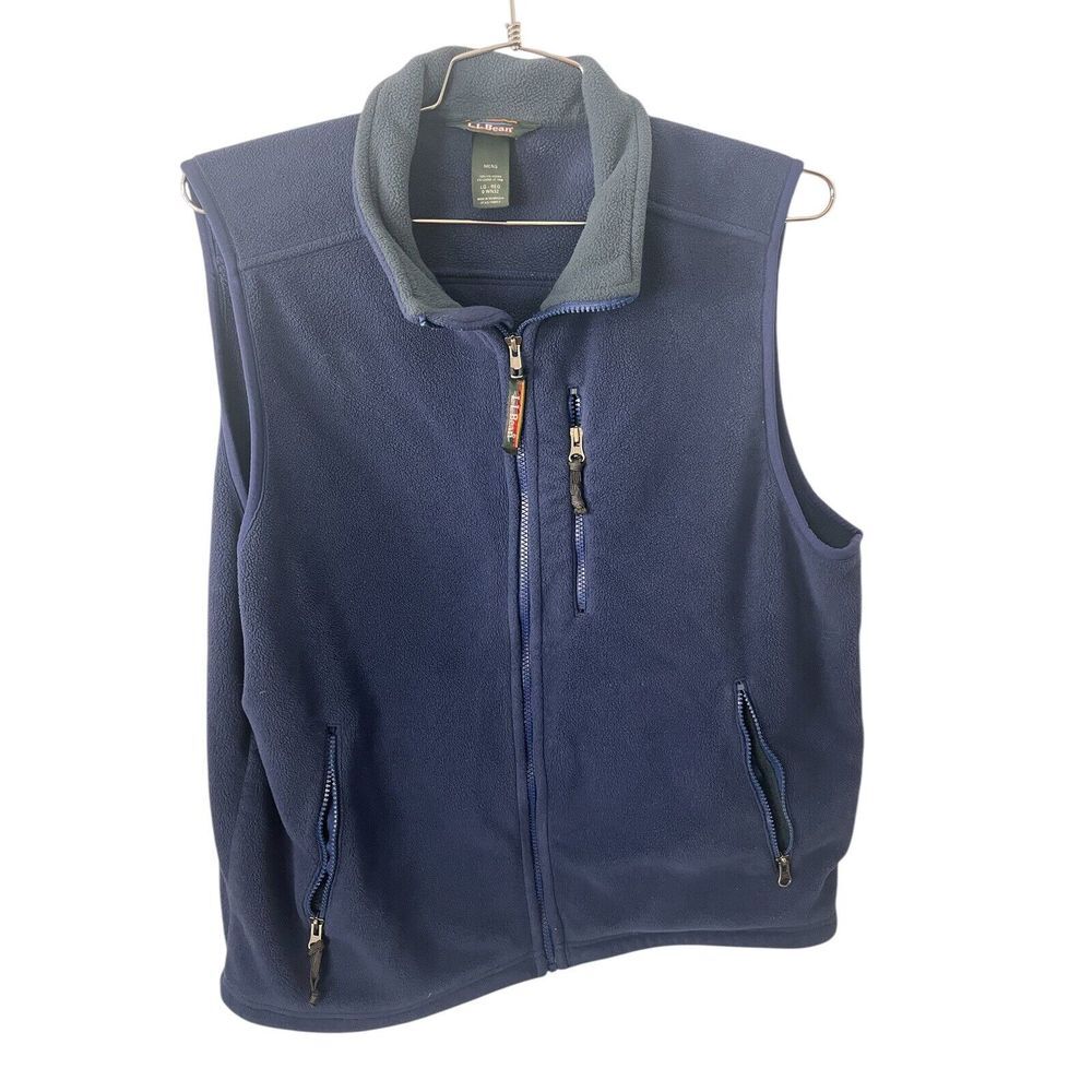 LL Bean Sweater‎ Vest Mens Large-Reg Blue Full Zip Fleece OWN32